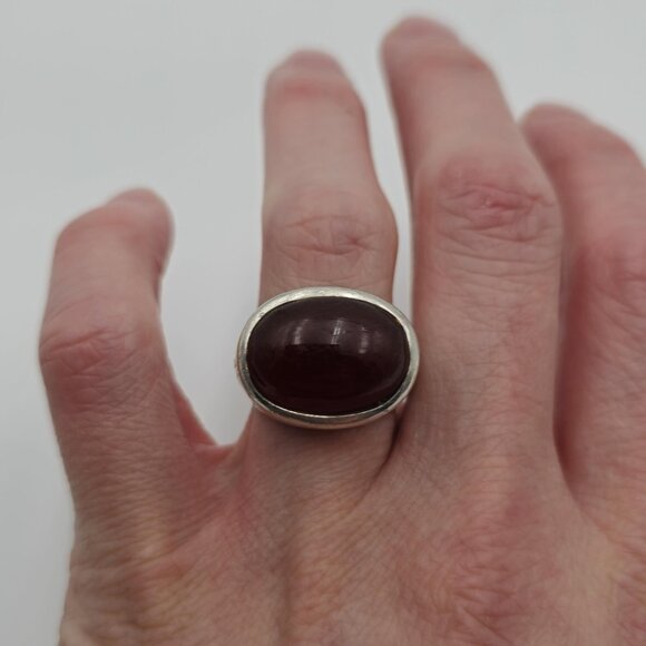 Size 7 Sterling Silver Large Carnelian Stone Floral Accent Ring A3464 - Picture 3 of 9